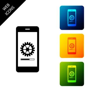Smartphone update process with gearbox progress and loading bar. System software Stock Illustration