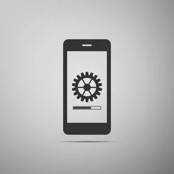 Smartphone update process with gearbox progress and loading bar icon isolated on 스톡 일러스트