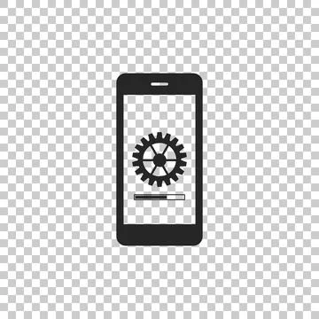 Smartphone update process with gearbox progress and loading bar icon on Illustrazione stock