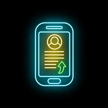 Smartphone uploading user profile data neon sign 库存插图