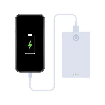 Smartphone USB cable connection with external power bank. Vector illustration. Illustrazione stock