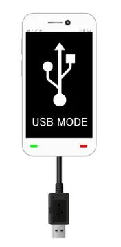 Smartphone in a USB connection mode with usb cable Stock Illustration