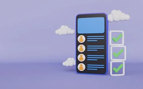 Smartphone with User icon and check mark with copy space, Approval list Stock Illustration