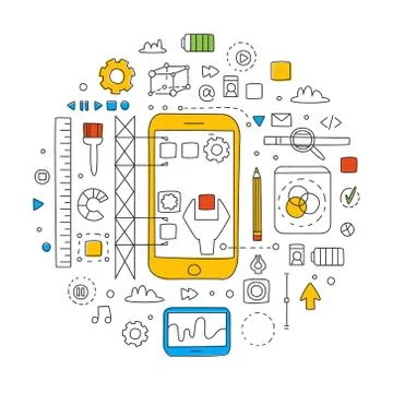 Smartphone User Interface Building Process, Modern Phone Applications Business イラスト素材