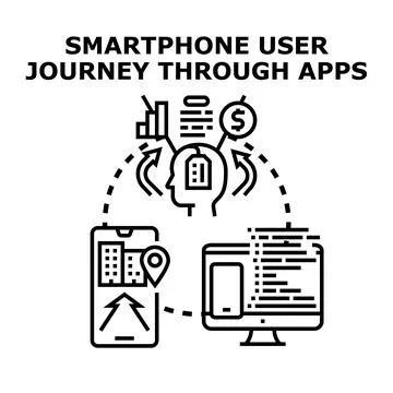 Smartphone user journey experience through mobile applications Stock Illustration