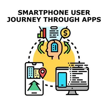 Smartphone user journey experience through mobile applications Stock Illustration