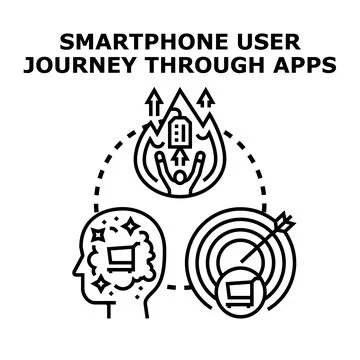 Smartphone user journey through apps concept illustration Stock Illustration