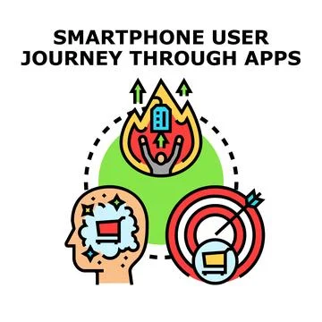 Smartphone user journey through apps concept illustration Stock Illustration