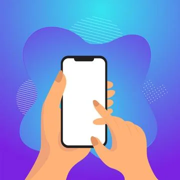 Smartphone Using Hands Mockup Social Media Advertisement Vector Template Stock Illustration