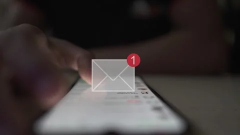 Smartphone using a persong checking social media message notification popup Stock Footage 290951678