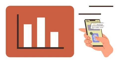 Smartphone Verification and Data Analysis Displayed With Bar Graph Illustrazione stock