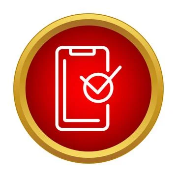 Smartphone verification checkmark in red circle icon Stock Illustration