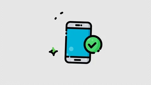 Smartphone verified with a modern blue icon featuring a bright green checkmark Video stock 343616375