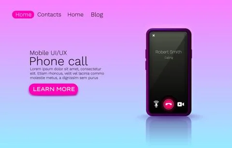 Smartphone video call, touch screen device, chat mobile application, web site Illustrazione stock