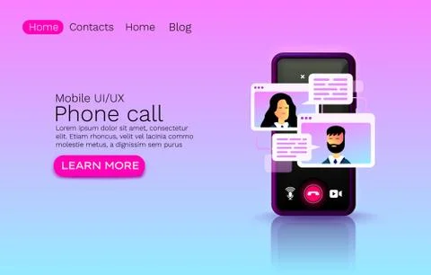 Smartphone video call, touch screen device, chat mobile application, web site Stock Illustration