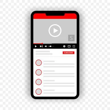 Smartphone with video player app template. Mobile multimedia player interface Stock Illustration