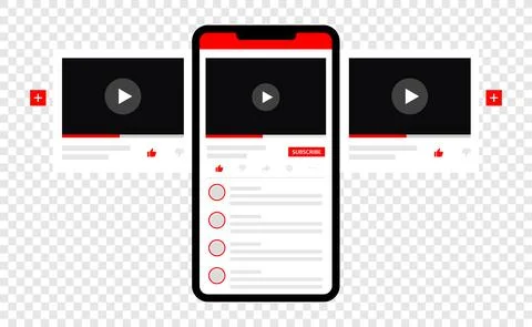 Smartphone with video player carousel design. Multimedia player ads template for Stock Illustration