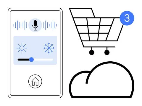 Smartphone voice control interface with microphone, shopping cart with notifi Stockillustratie