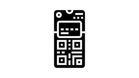 Smartphone wallet qr code fintech glyph icon animation Stock Footage 326142749