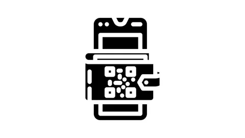 Smartphone wallet qr code fintech glyph icon animation Stock Footage 326729742