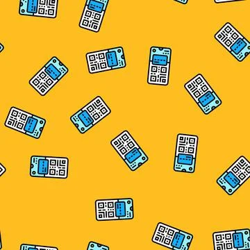 Smartphone wallet qr code fintech vector seamless pattern 스톡 일러스트