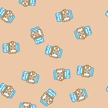 Smartphone wallet qr code fintech vector seamless pattern Illustrazione stock