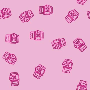 Smartphone wallet qr code fintech line vector seamless pattern 库存插图