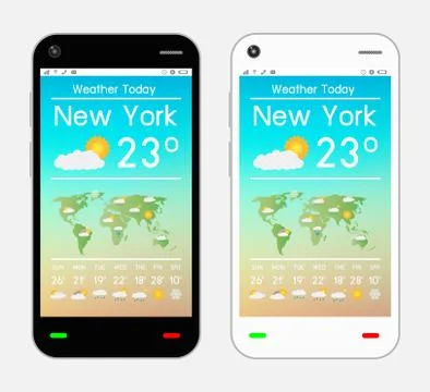 Smartphone with weather application on screen Stock Illustration