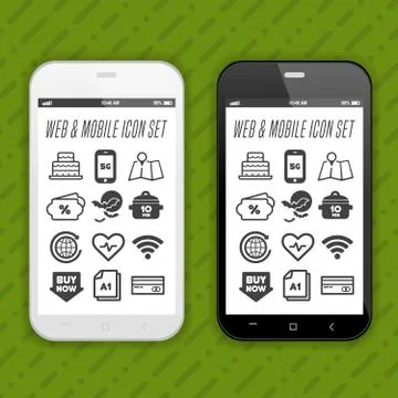 Smartphone with web and mobile application icons on screen. Stock Illustration