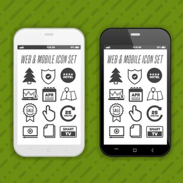 Smartphone with web and mobile application icons on screen. Stock Illustration