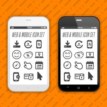 Smartphone with web and mobile application icons on screen. Stock Illustration