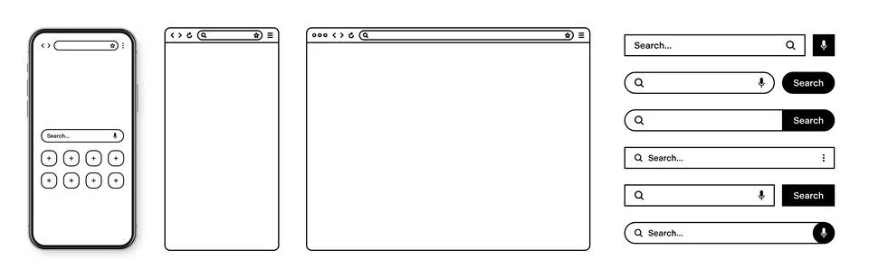 Smartphone, web browser, internet page window with toolbar and search bar, field Stock Illustration