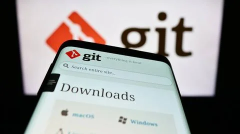  Smartphone with webiste of distributed version control system Git on scre... 写真素材