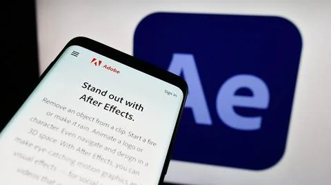  Smartphone with webpage of motion graphics software Adobe After Effects o... Stock Photos