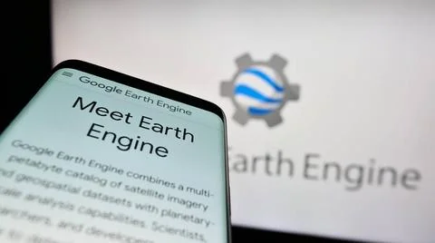  Smartphone with webpage of software product Google Earth Engine on screen... Stock Photos