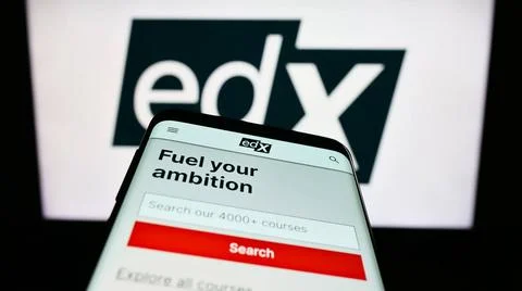  Smartphone with website of American e-learning company edX LLC on screen ... 写真素材
