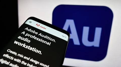  Smartphone with website of digital audio workstation Adobe Audition on sc... Stock Photos