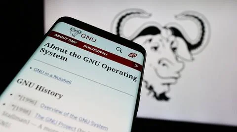 Smartphone with website of software collaboration project GNU Project in f... Stock Photos