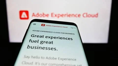  Smartphone with website of software product Adobe Experience Cloud (AEC) ... Foto stock