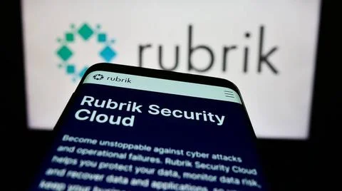  Smartphone with website of US data security company Rubrik Inc. on screen... Stock Photos