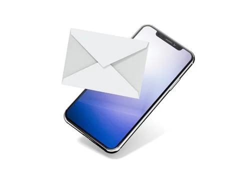 Smartphone with white envelope isolated on bright background. 3d rendering Stock Illustration
