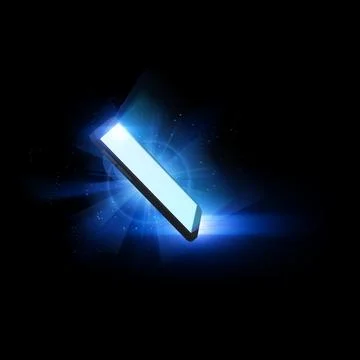 Smartphone with white screen in glow neon blue light, 3D realistic mobile phone Stock Illustration