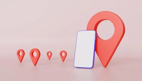 Smartphone white screen with Pin pointer, GPS location concept 库存插图