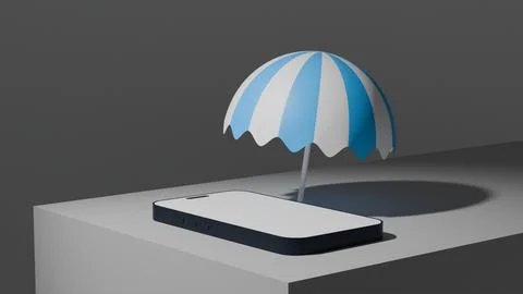 Smartphone with white screen under beach umbrella as summer template for mobi Stock Illustration