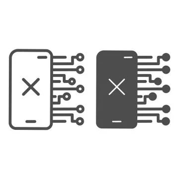 Smartphone without connection line and solid icon, Payment problem concept 스톡 일러스트