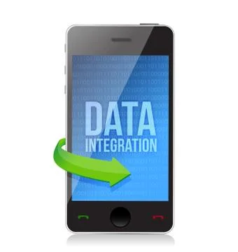 Smartphone with word data integration on display illustration design over a w Illustrazione stock
