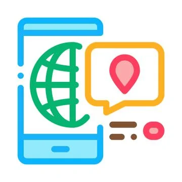 Smartphone World Gps Map Icon Thin Line Vector Stock Illustration