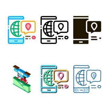 Smartphone world gps map icon range thin line vector Illustrazione stock