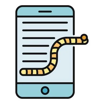 Smartphone worm entering screen showing cyber attack Ilustración de archivo