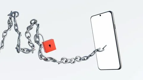 A Smartphone Wrapped in Chains and Secured with a Padlock Stock Illustration